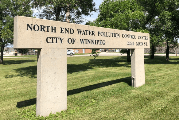 Sign reading North End Sewage Treatment Plant